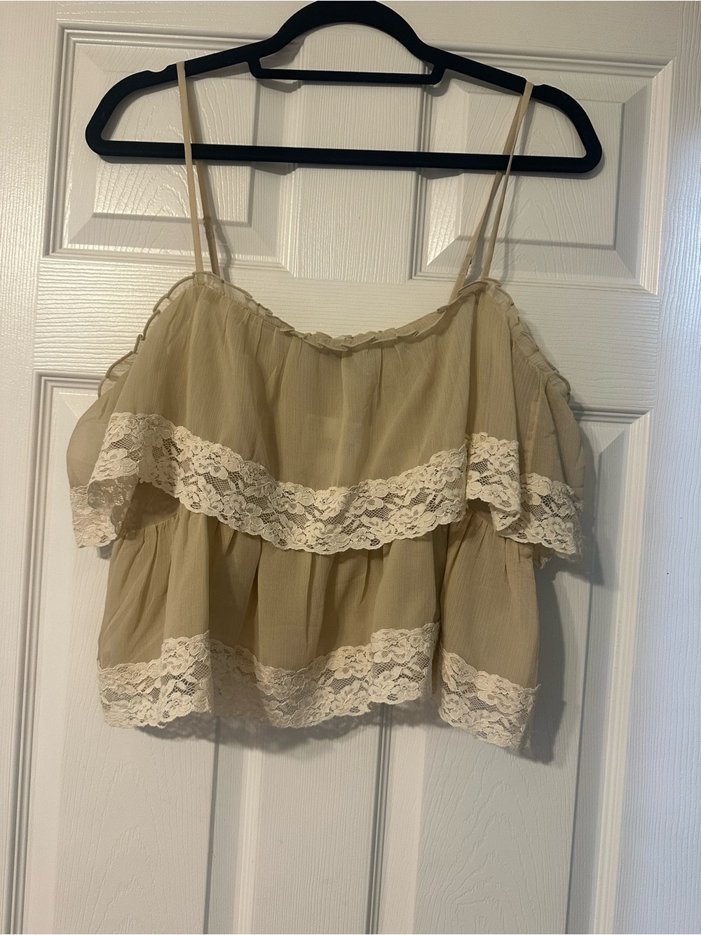 American Eagle Outfitters Beige Lace-Trim Ruffle Camisole